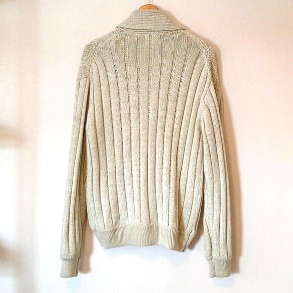 Vintage London Fog 80s Cable Knit Oatmeal Cardigan - Picture 2 of 4